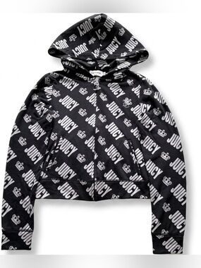 Juicy Couture Y2K Logomania Cropped Zip-Up Hoodie Black/White